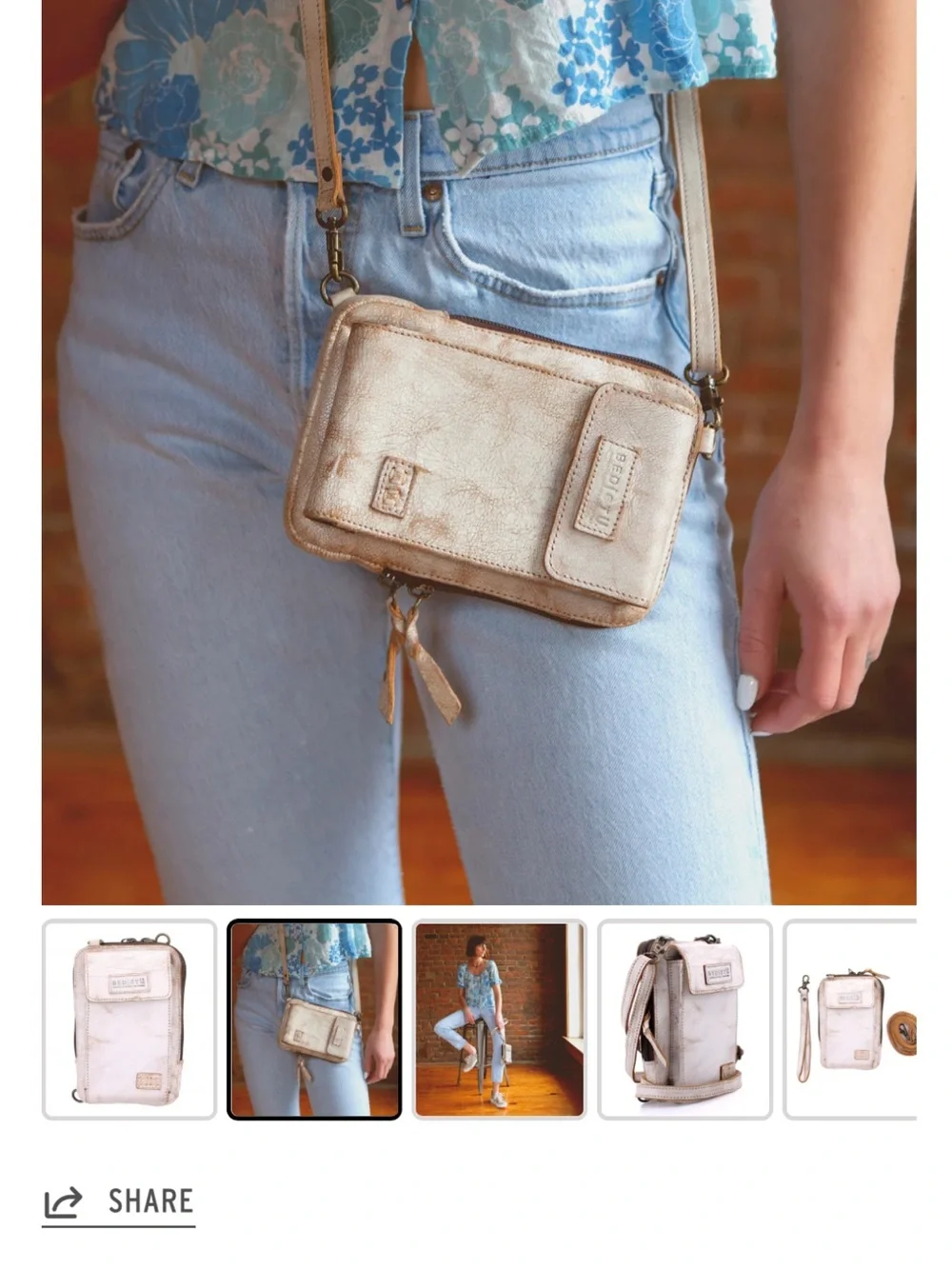 BED|STU Metallic Cream Crossbody Phone Holster with Gold Trim